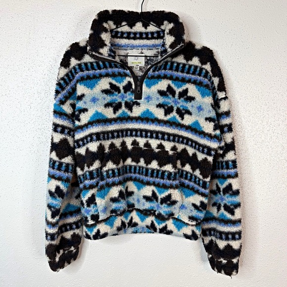 Offline Sweaters - OFFLINE by Aerie Women's Fleece 1/4 Zip Mock Neck Geometric Blue XS